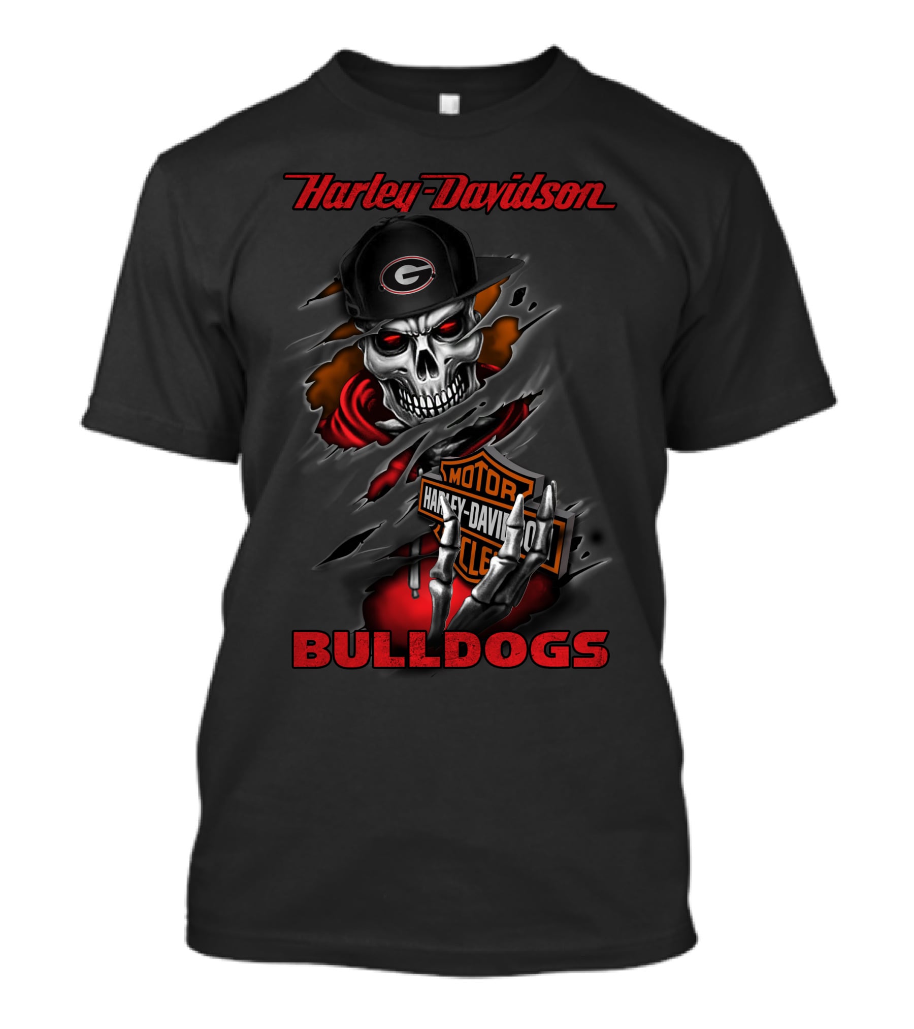 Harley Davidson Georgia Bulldogs Skull With Cap T-Shirt