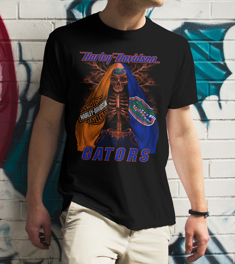 Harley Davidson Motorcycles Florida Gators Skull And Lightning T-Shirt