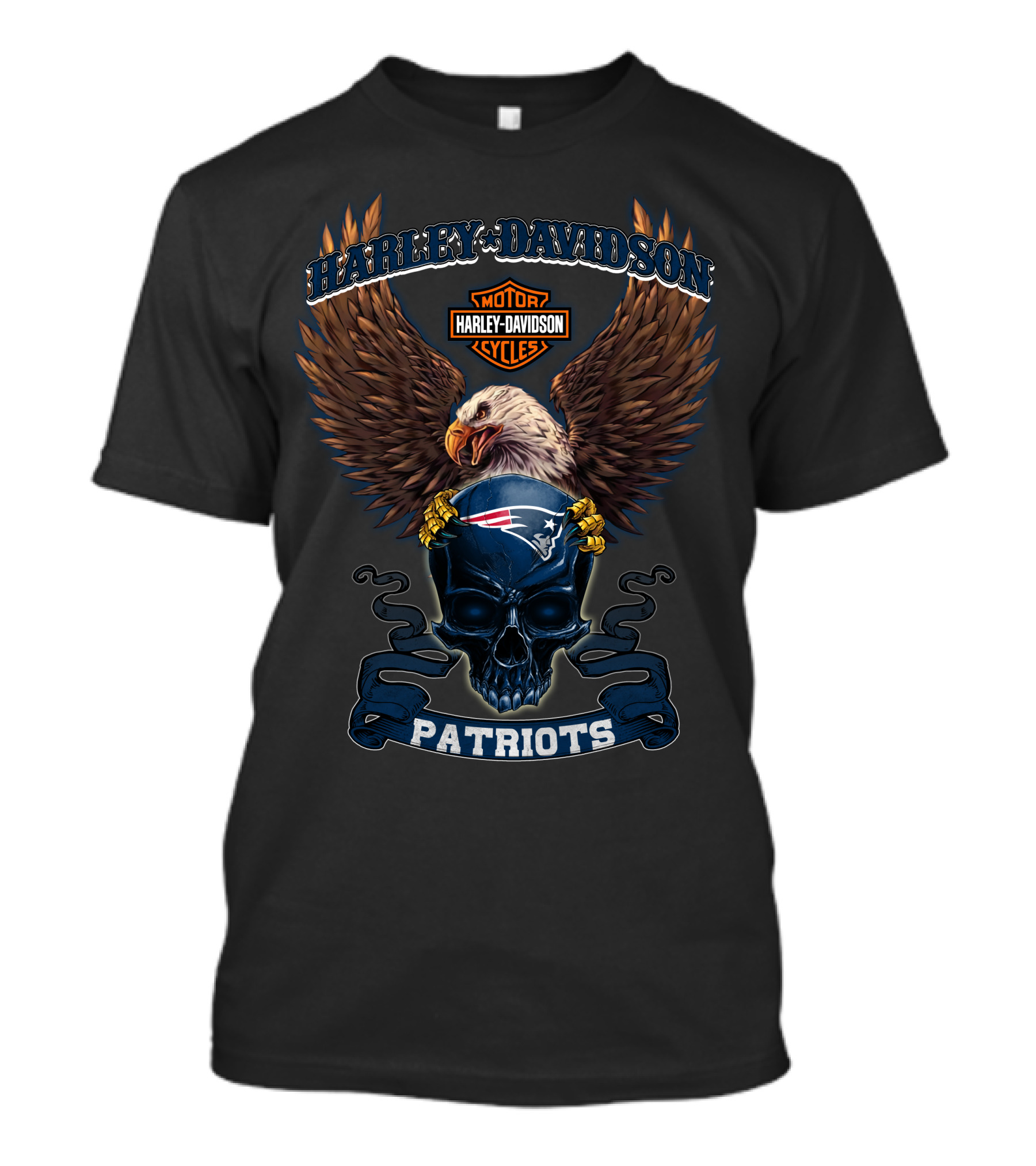 Harley Davidson Motorcycles New England Patriots Eagle And Skull T-Shirt
