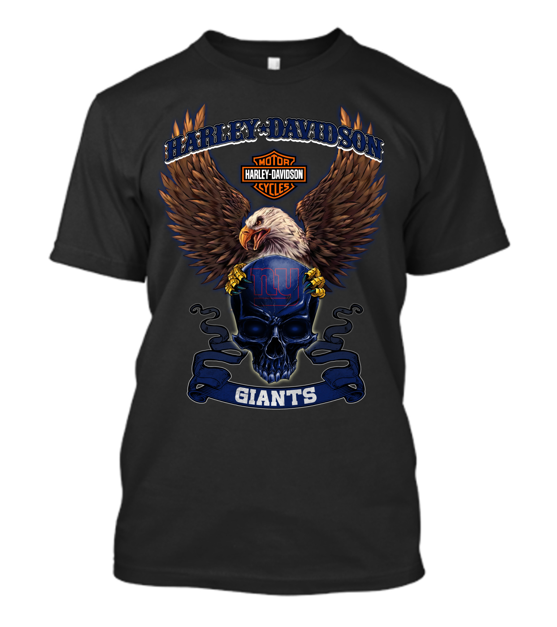 Harley Davidson Motor Cycles Giants Ny Eagle Skull T-Shirt