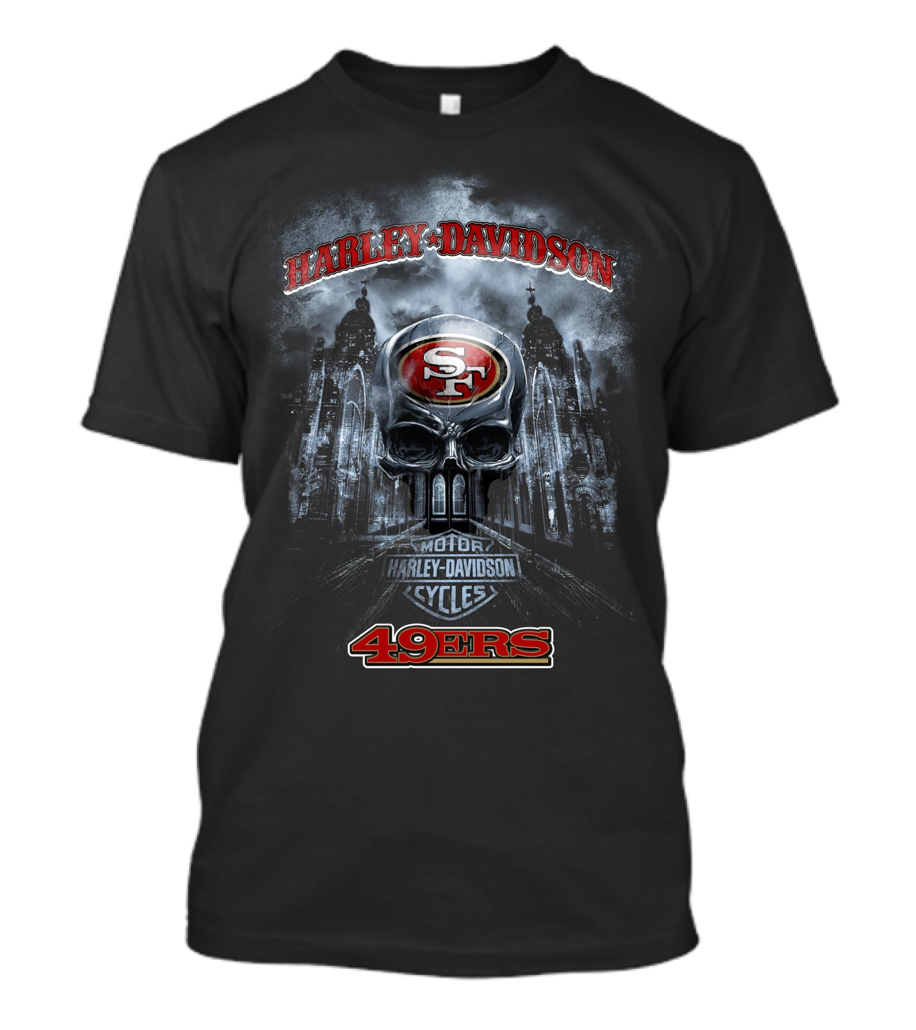 Harley Davidson San Francisco 49ers Skull Motor Cycles T-Shirt