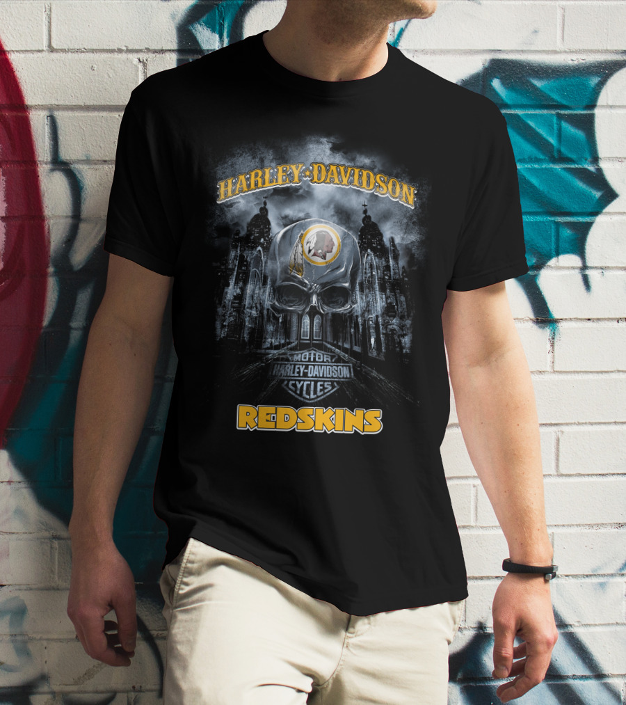 Harley Davidson Motor Cycles Redskins Skull Nfl Washington T-Shirt