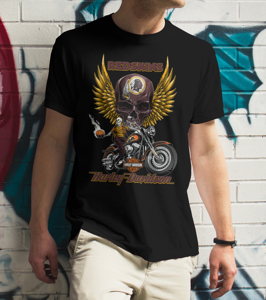 Redskins Harley Davidson Motorcycles Skulls And Wings T-Shirt