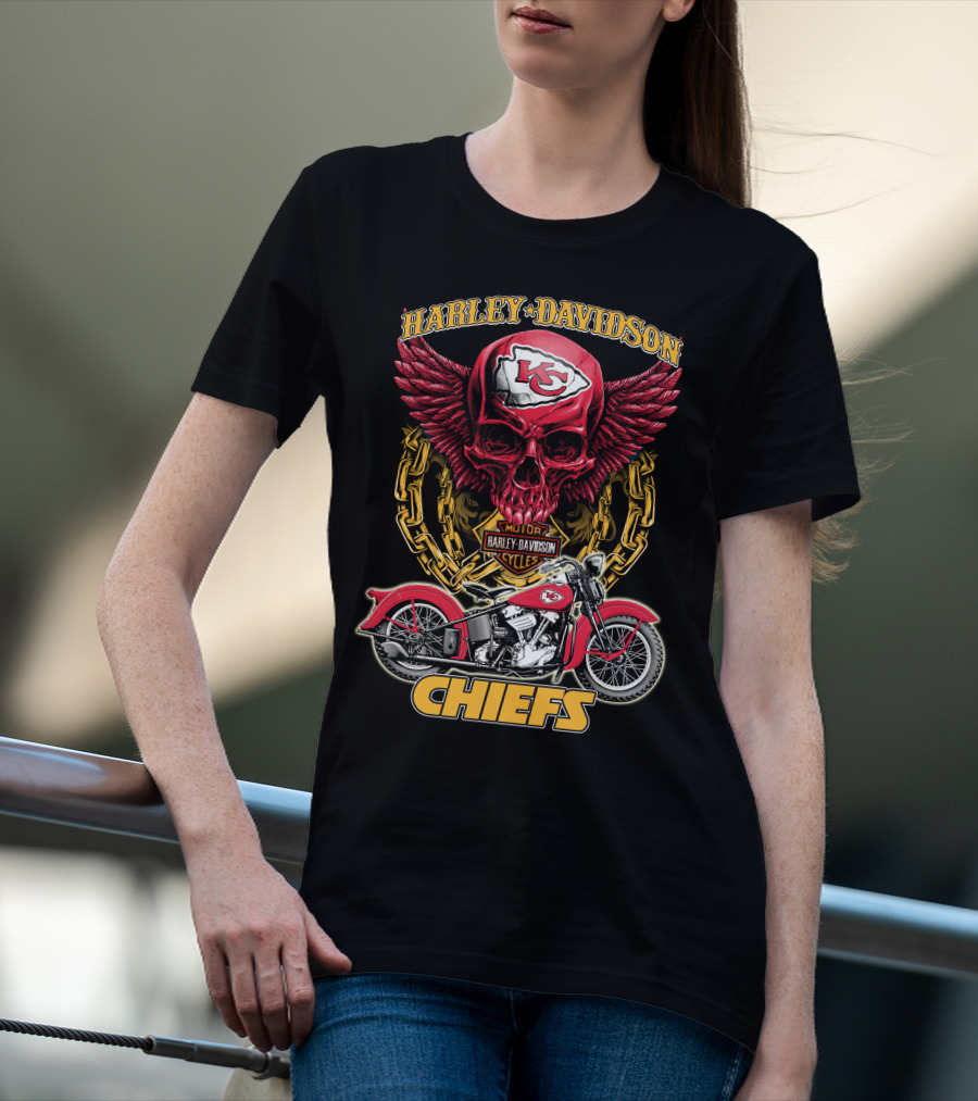 Harley Davidson Motor Cycles Skull Kc Chiefs T-Shirt