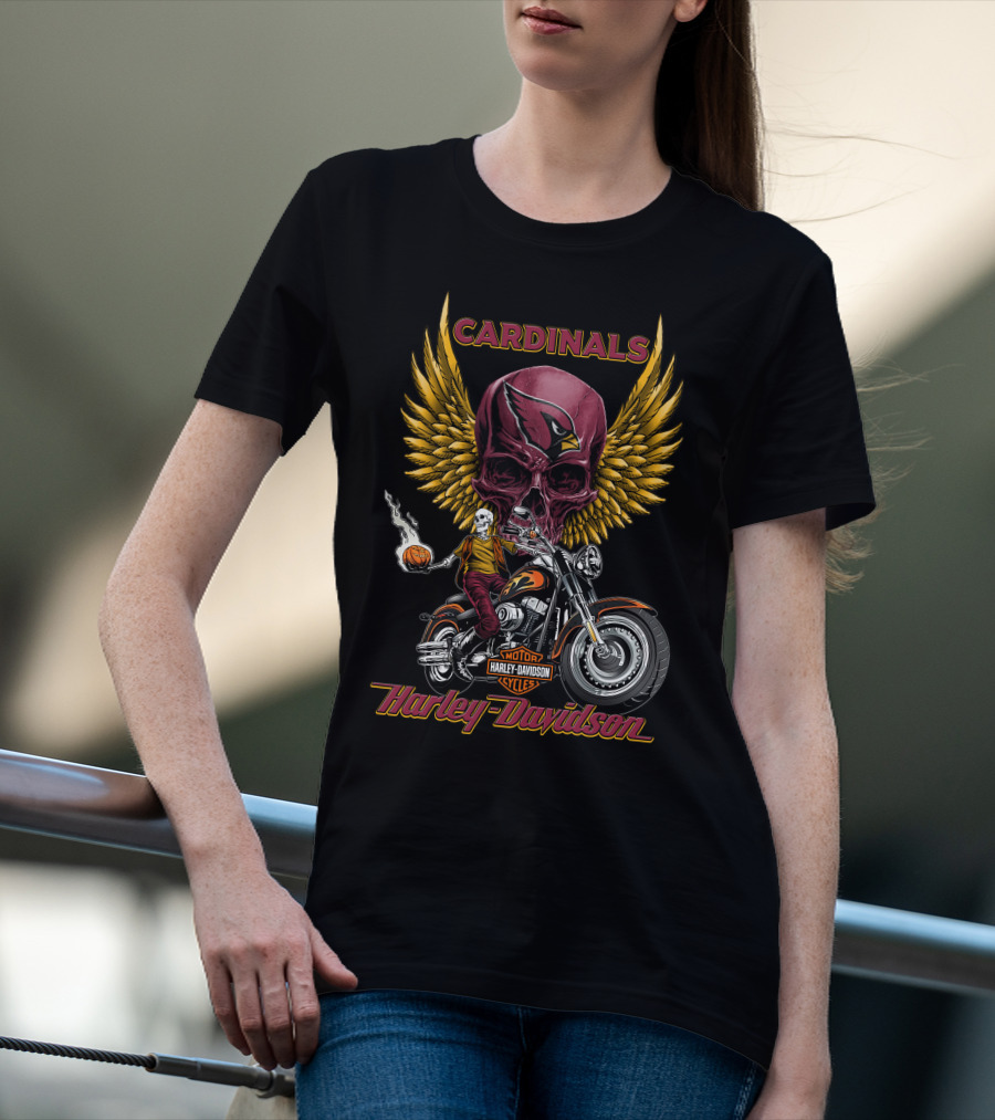 Cardinals Harley Davidson Motorcycles Skully Rider Nfl Arizona T-Shirt