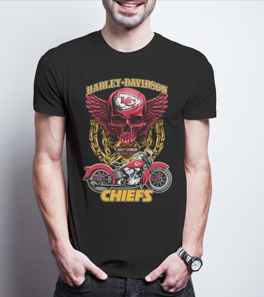 Harley Davidson Kansas City Chiefs Nfl Motorcycle Skull Chiefs T-Shirt