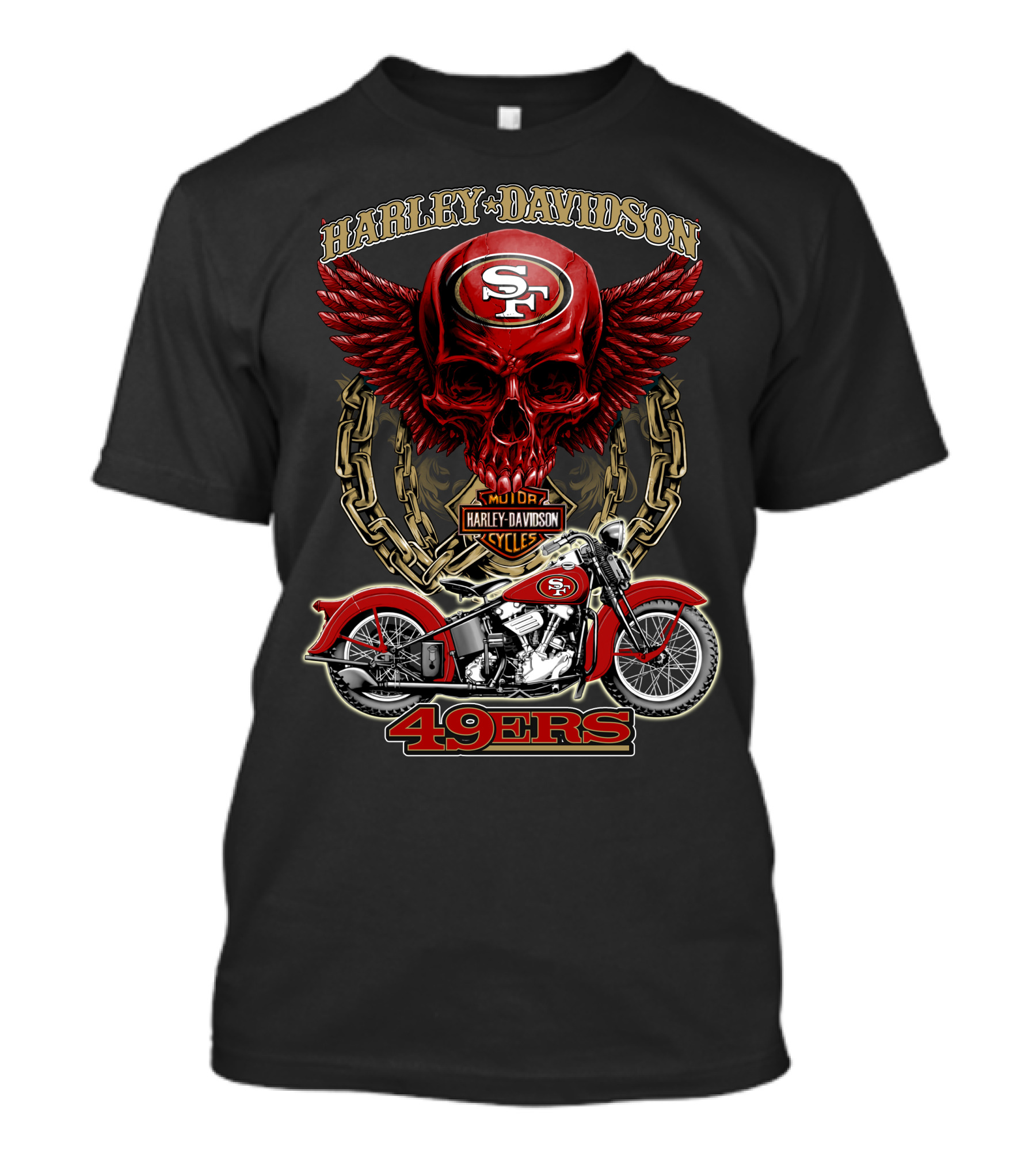 San Francisco 49ers Harley Davidson Motorcycle Skull Design Nfl 49ers T-Shirt