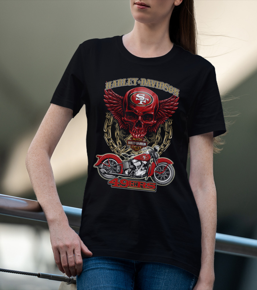 San Francisco 49ers Harley Davidson Motorcycle Skull Design Nfl 49ers T-Shirt