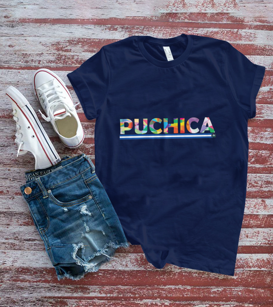 PUCHICA Multicolor Text With Blue And White Stripe T-Shirt