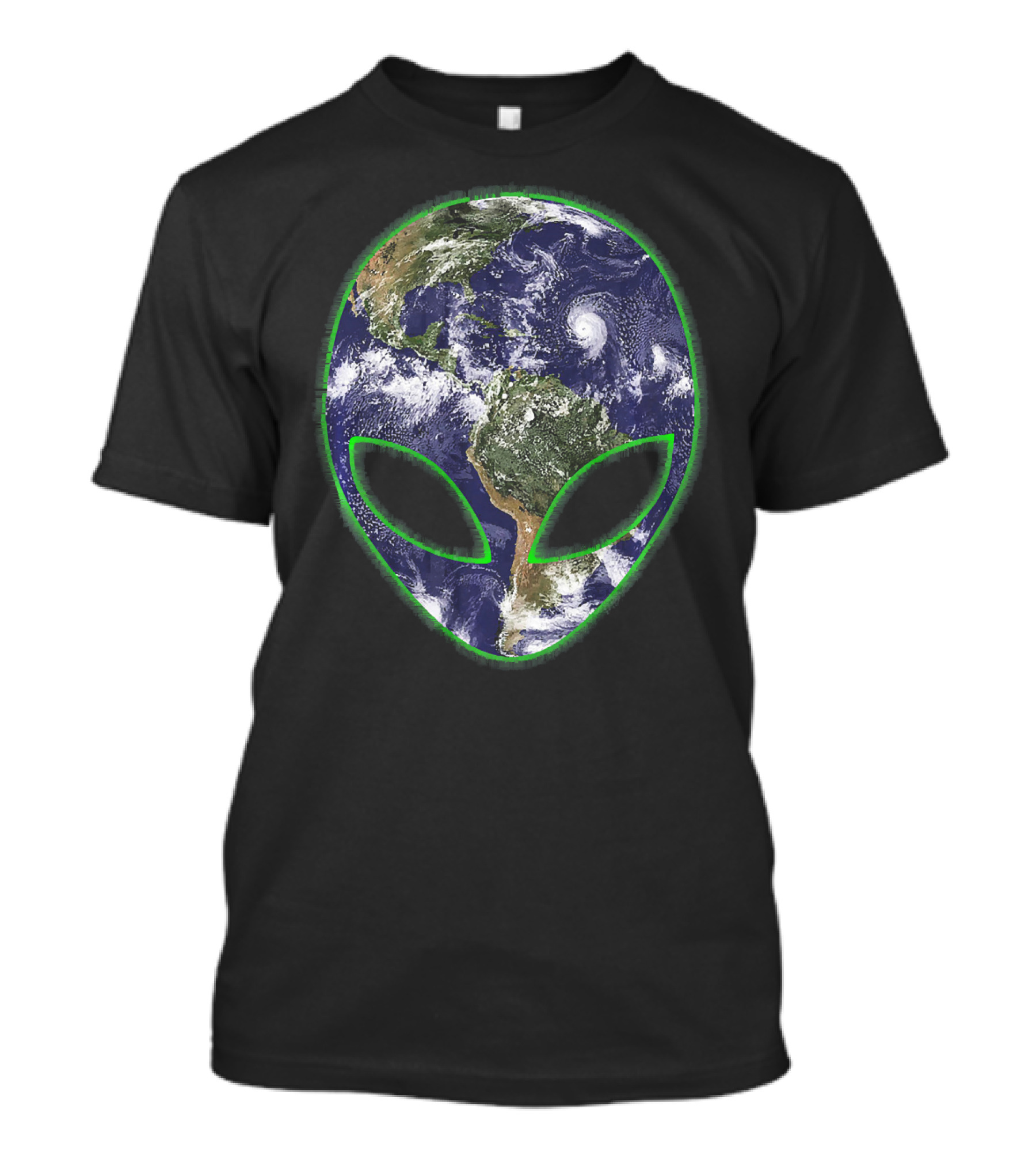 Aliens On Earth Grey Face With Planet T-Shirt