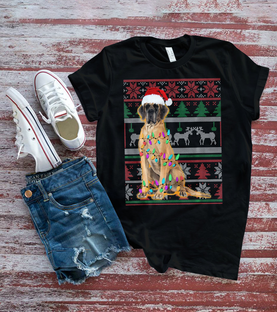 Christmas Dog Santa Hat Lights Ugly T-Shirt