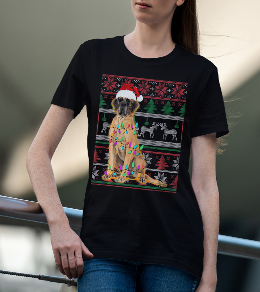Christmas Dog Santa Hat Lights Ugly T-Shirt