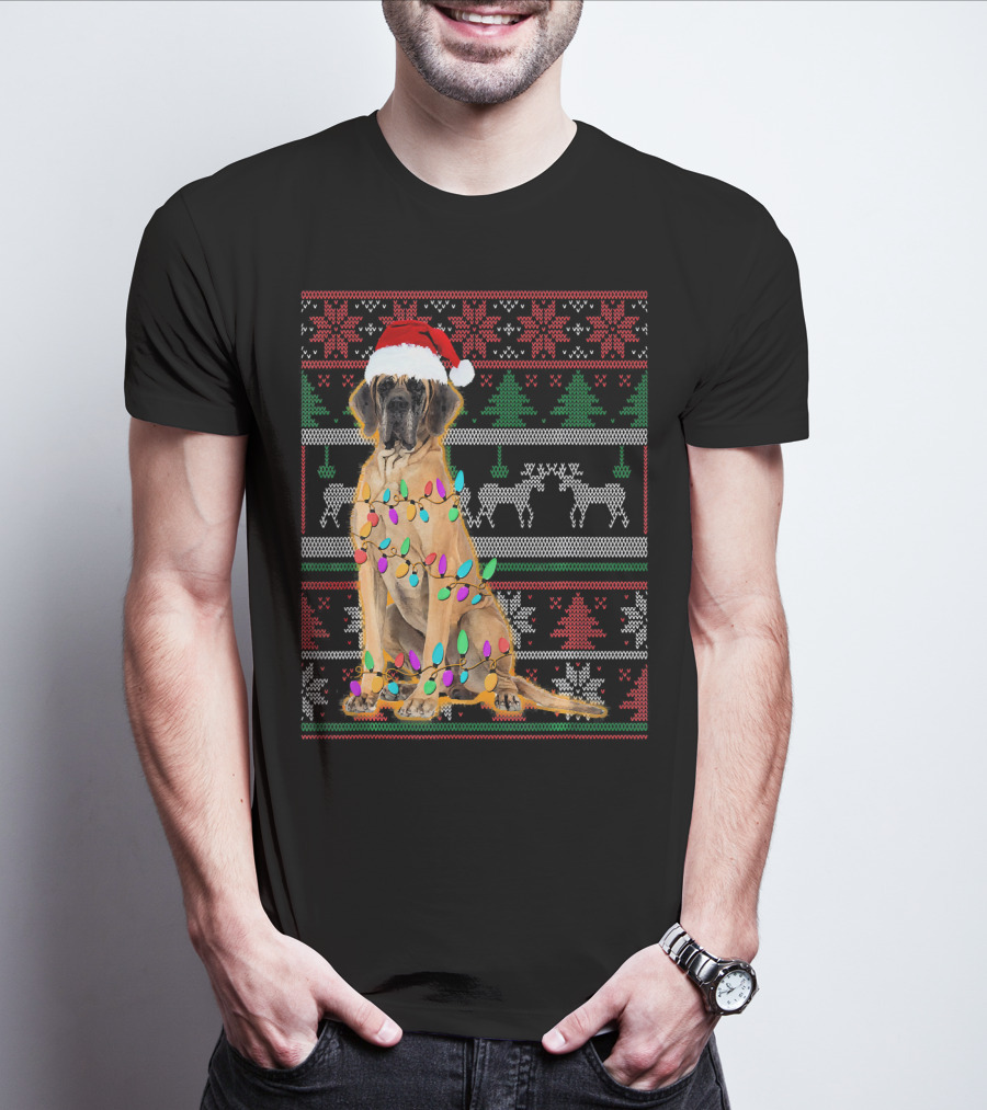Christmas Dog Santa Hat Lights Ugly T-Shirt