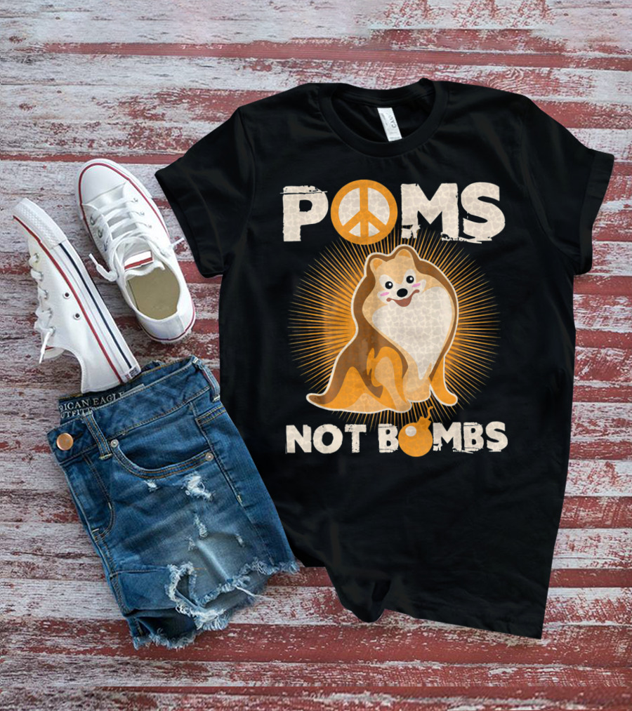 Poms Not Bombs Peace Symbol Cute Dog T-Shirt