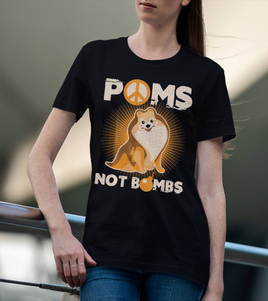 Poms Not Bombs Peace Symbol Cute Dog T-Shirt