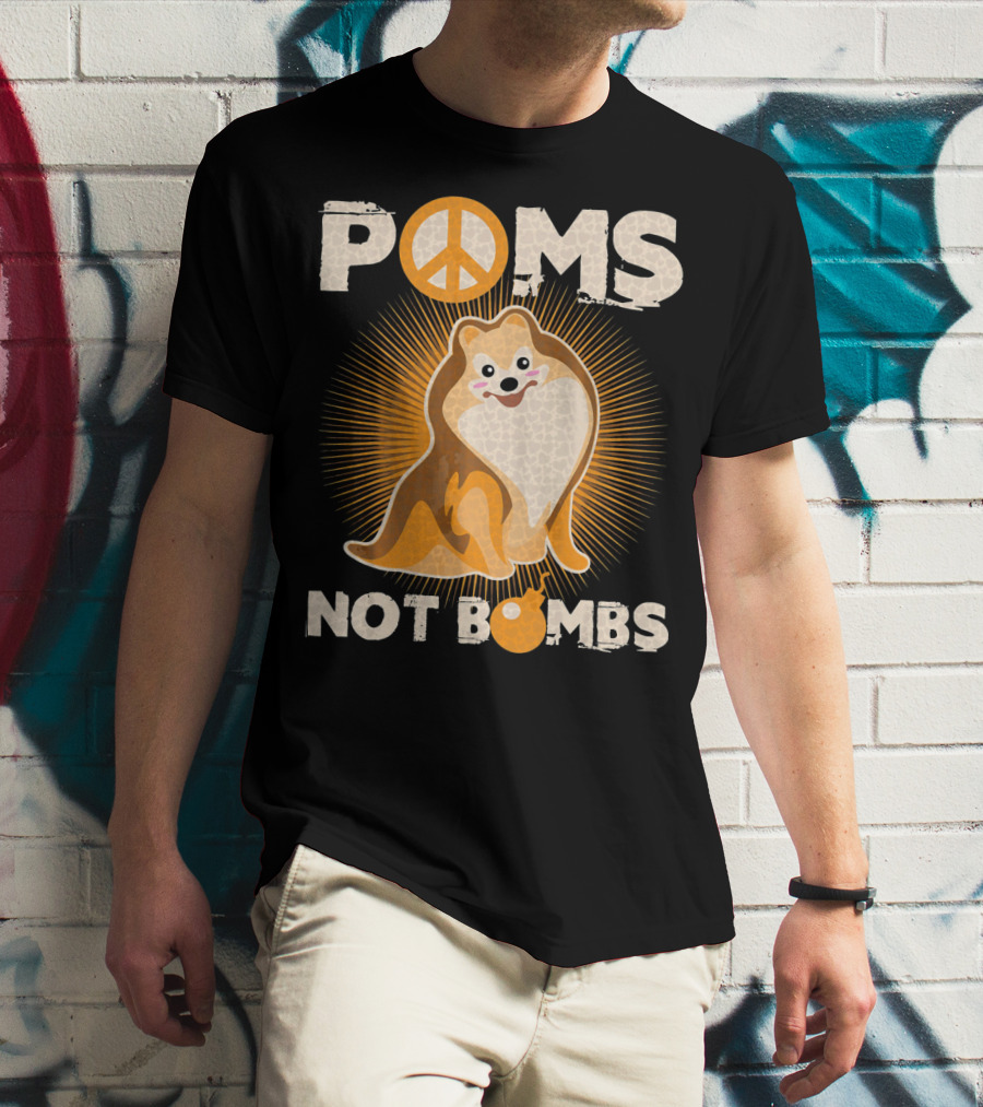 Poms Not Bombs Peace Symbol Cute Dog T-Shirt