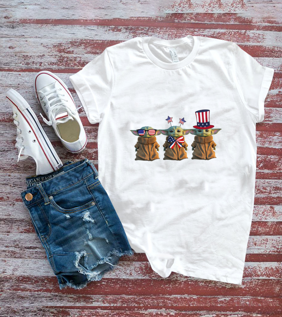 3 Baby Yoda American Patriotic T-Shirt