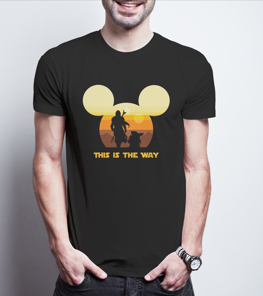 Mickey Star Wars Sunset This Is The Way Mandalorian T-Shirt