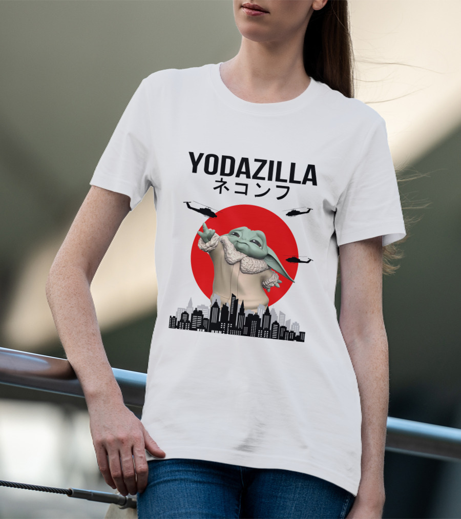 Yodazilla Helicopters City Skyline Red Sun T-Shirt