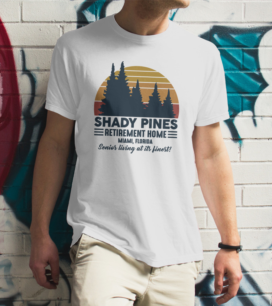 Shady Pines Retirement Home Miami Florida Senior Living At Its Finest Vintage Sunset Forest T-Shirt