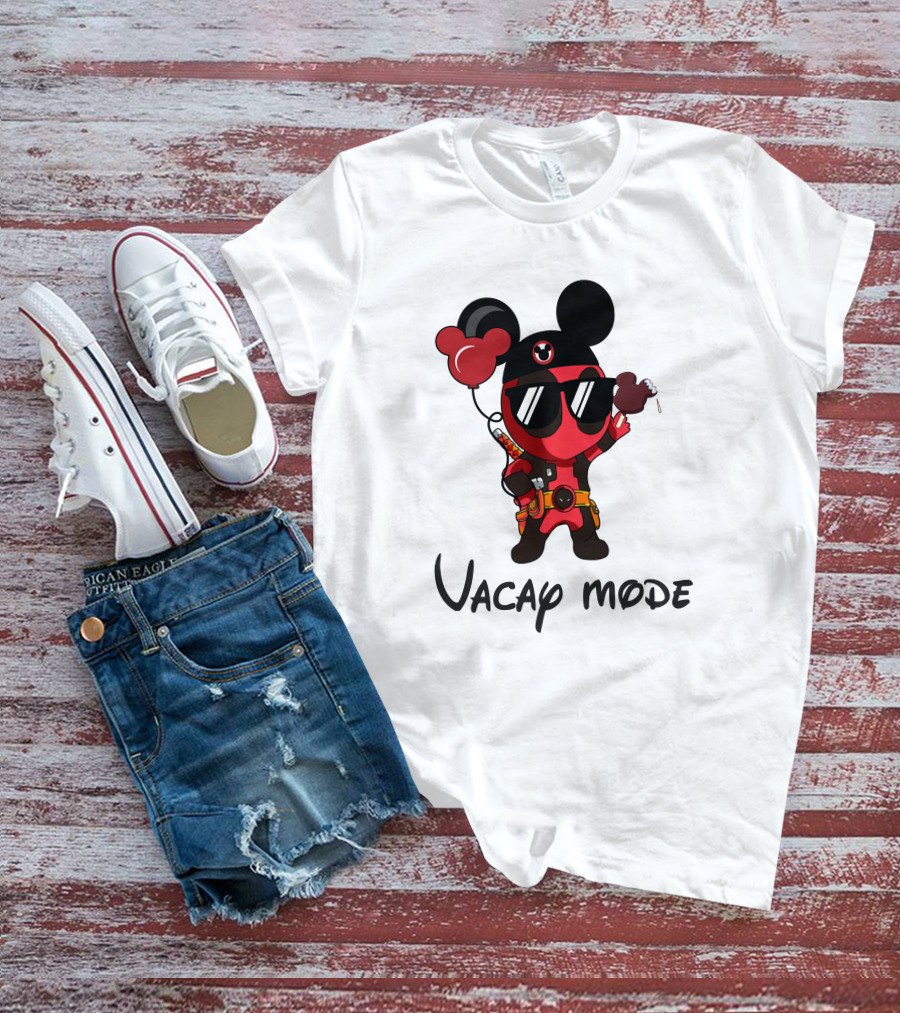 Deadpool Vacay Mode Mickey Ears Balloons Chocolate Ice Cream T-Shirt