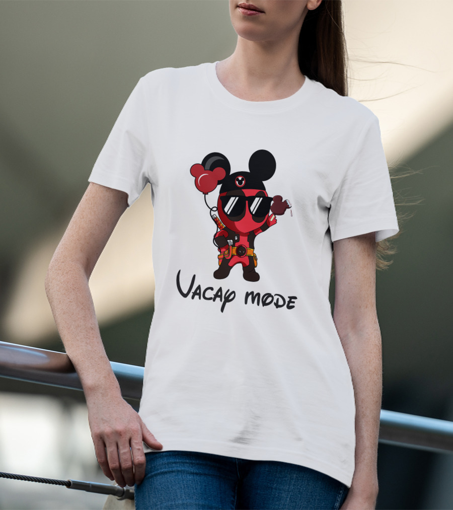 Deadpool Vacay Mode Mickey Ears Balloons Chocolate Ice Cream T-Shirt