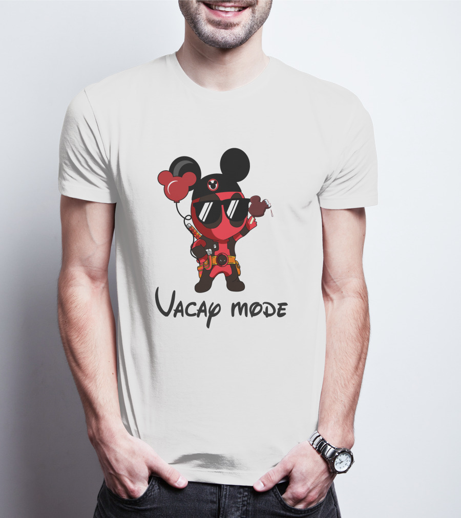 Deadpool Vacay Mode Mickey Ears Balloons Chocolate Ice Cream T-Shirt