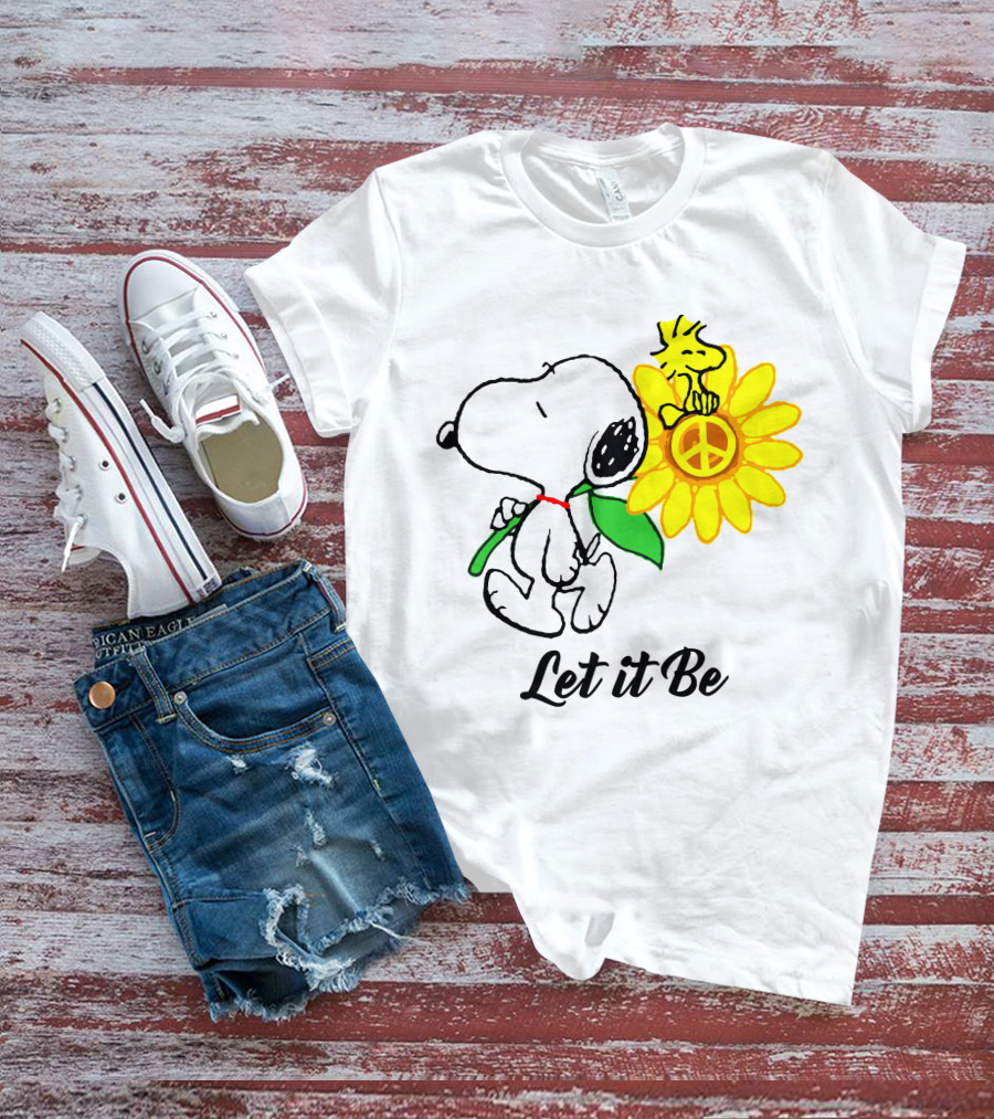 Let It Be Snoopy Woodstock Sunflower Peace T-Shirt