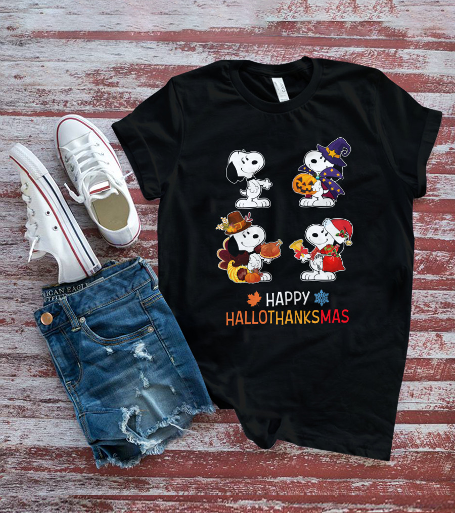 Snoopy Happy HalloThanksMas Fall Halloween Thanksgiving Christmas T-Shirt
