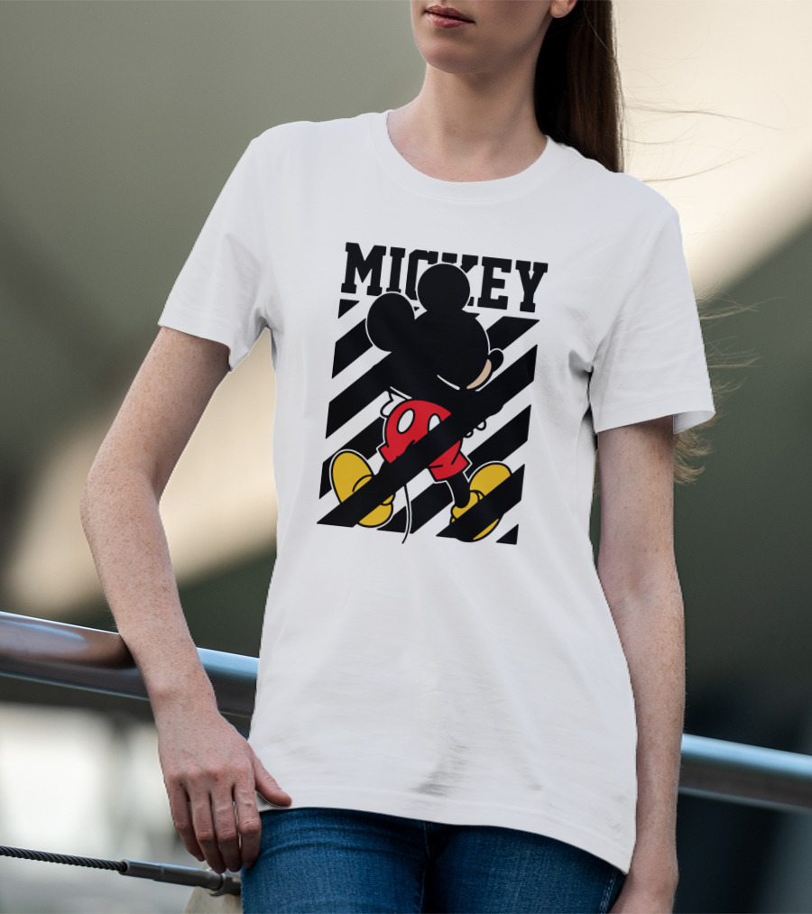 Mickey Mouse Black And White Stripes Red Yellow T-Shirt