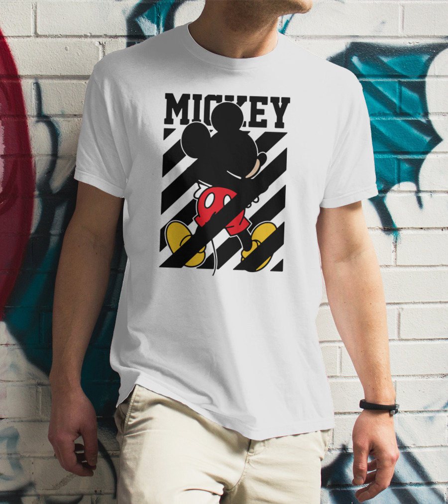 Mickey Mouse Black And White Stripes Red Yellow T-Shirt