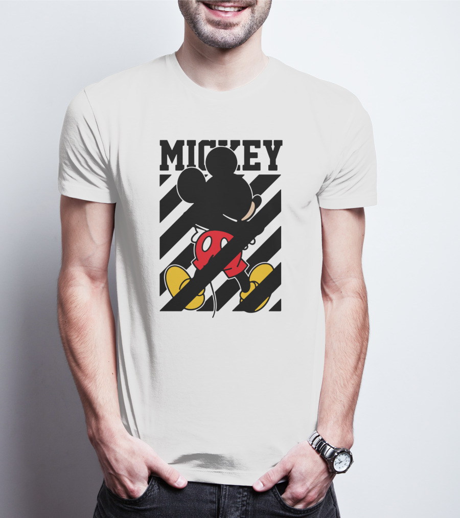 Mickey Mouse Black And White Stripes Red Yellow T-Shirt