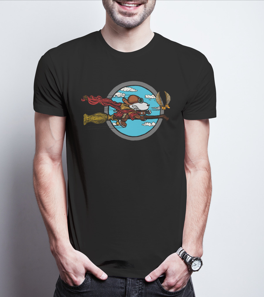 Skyward Wizard Flying Ace With Golden Snitch Chase T-Shirt
