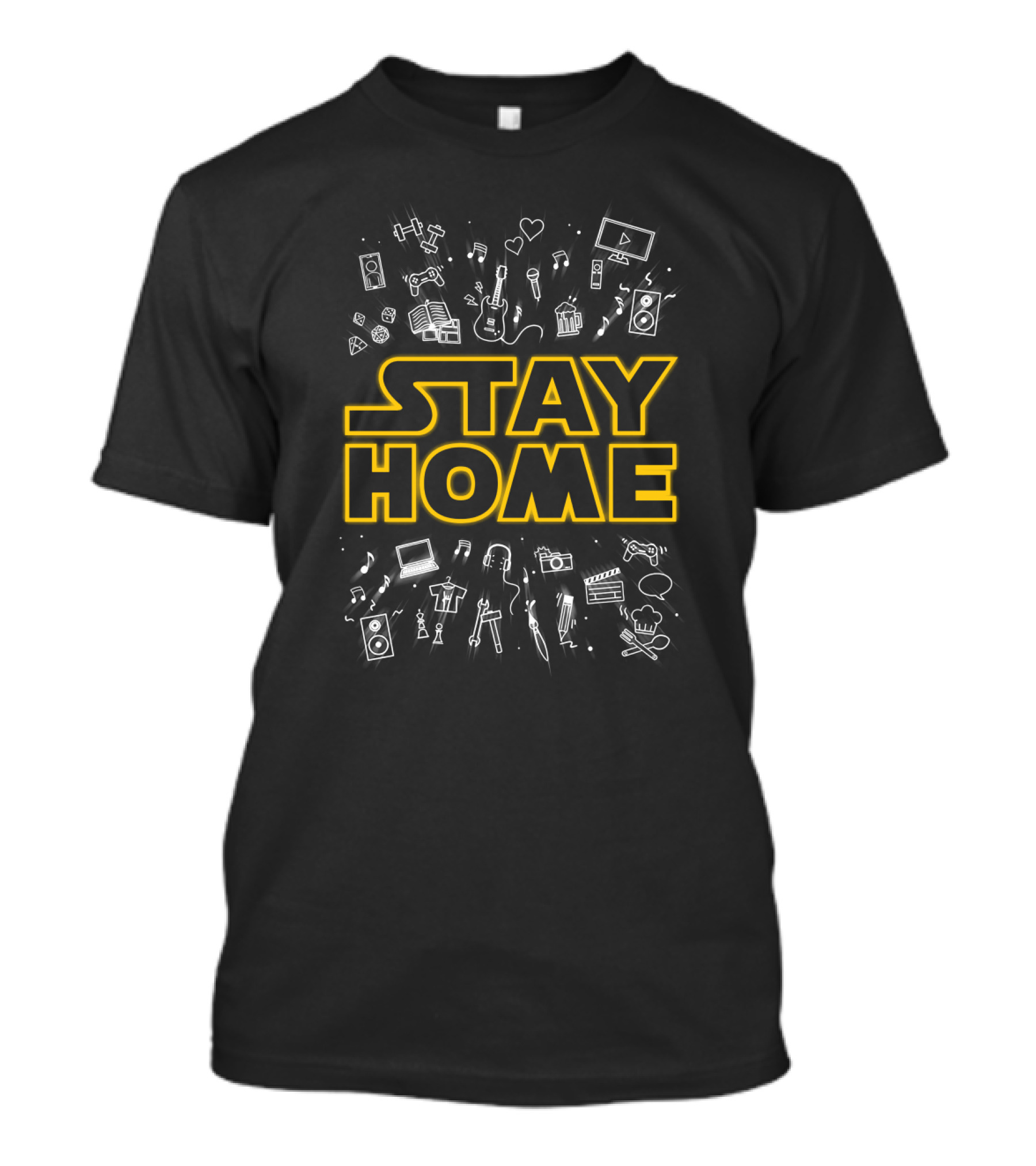 Stay Home DIY Music Gaming Cinema Book Cooking Fitness Icons T-Shirt