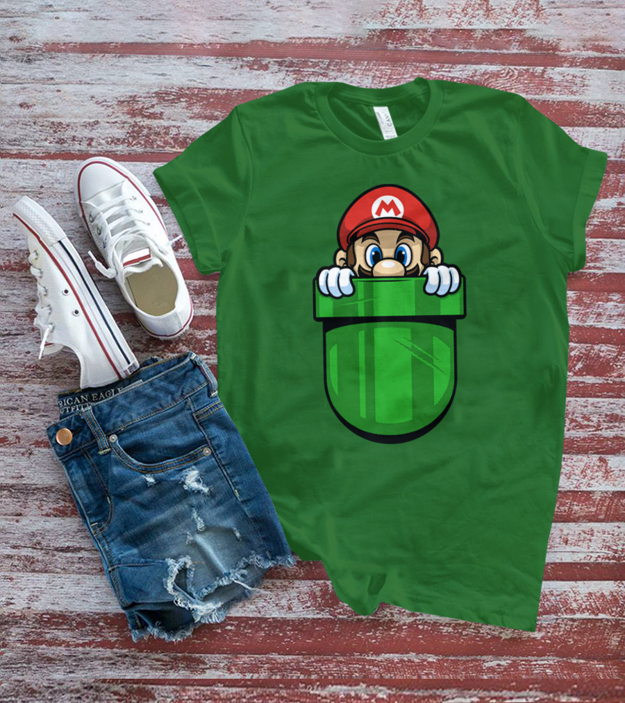 Super Mario Peeking From Green Warp Pipe T-Shirt