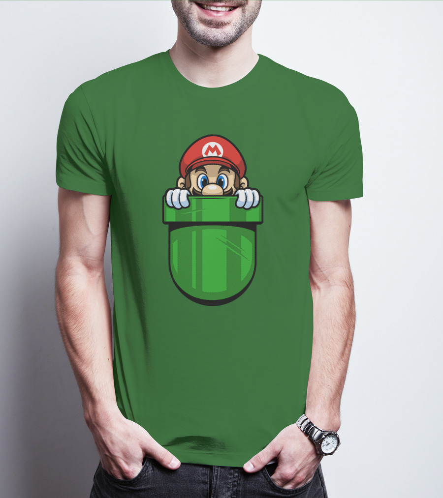 Super Mario Peeking From Green Warp Pipe T-Shirt