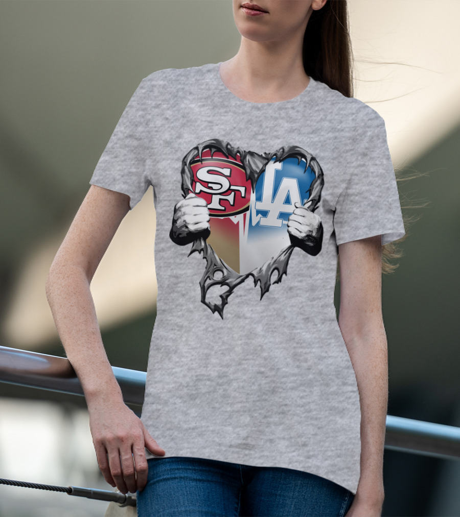 Sf La Heart Rivalry Baseball Fan Passion T-Shirt