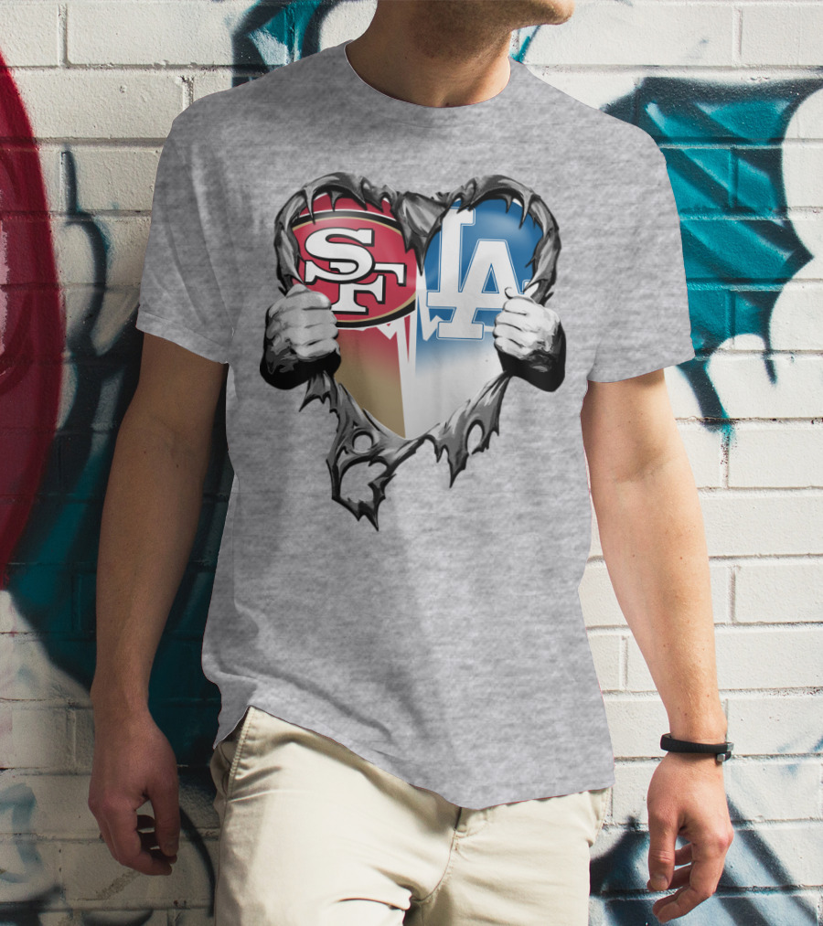 Sf La Heart Rivalry Baseball Fan Passion T-Shirt