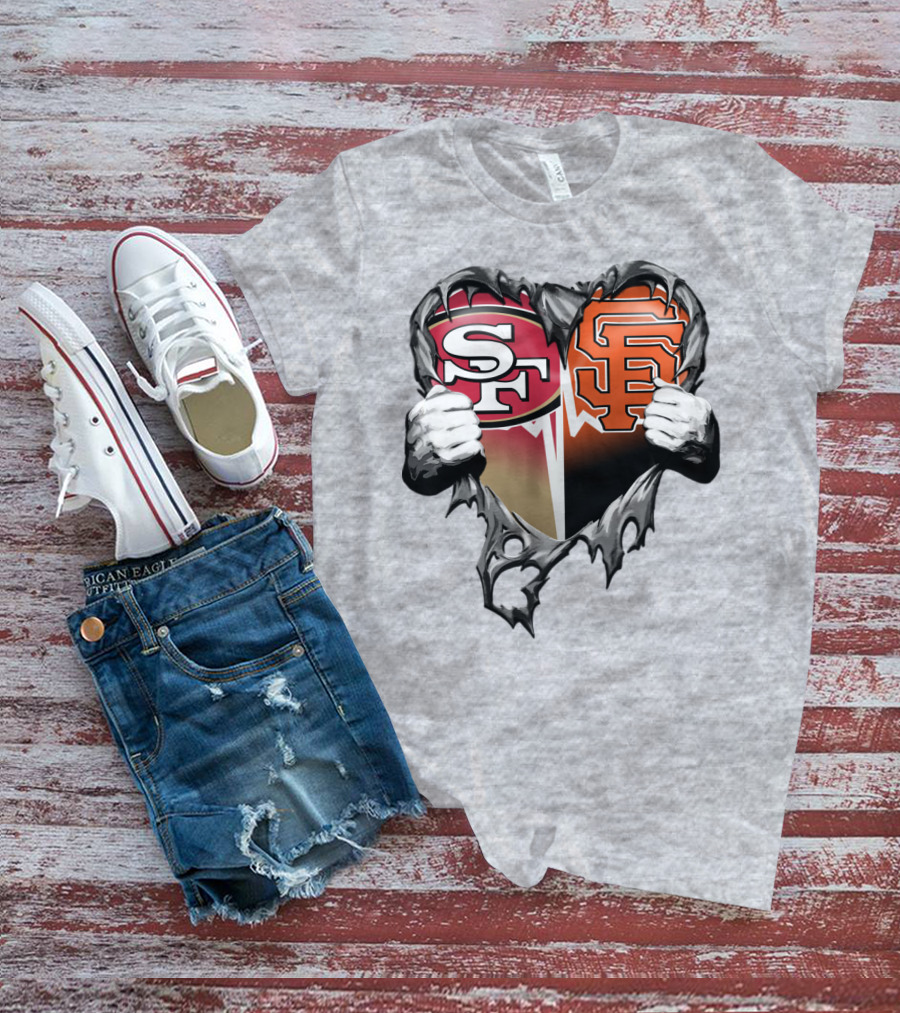 Sf Giants Sf 49ers Split Heart T-Shirt