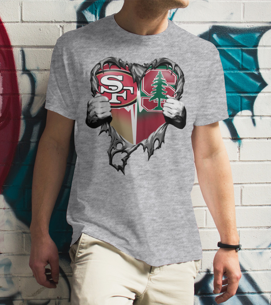 San Francisco 49ers And Stanford Cardinal Heart T-Shirt