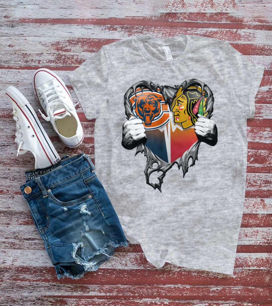 Chicago Bears And Blackhawks Heart T-Shirt