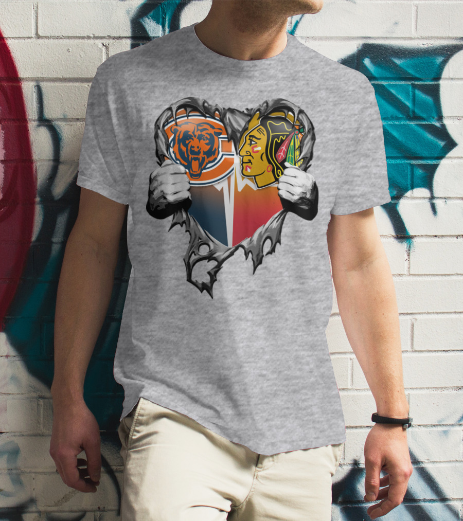 Chicago Bears And Blackhawks Heart T-Shirt