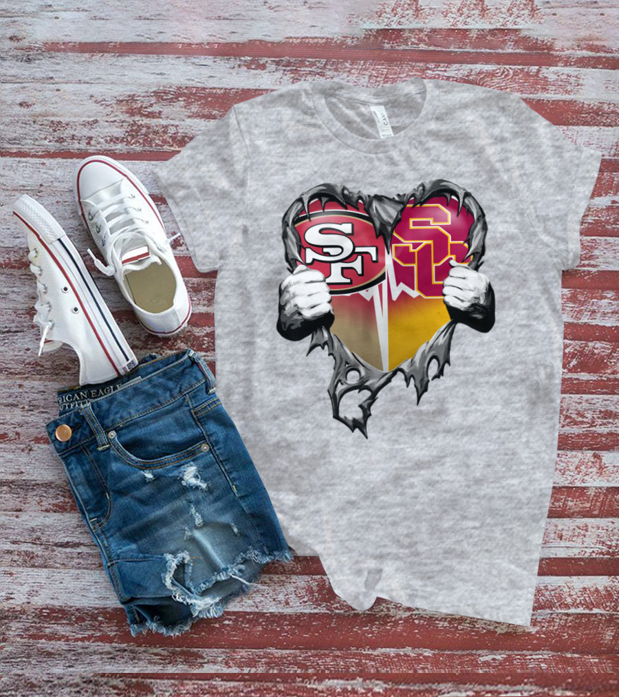 Sf Heart With Usc Trojans And San Francisco Theme T-Shirt