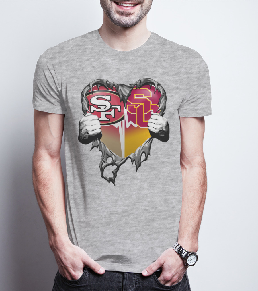 Sf Heart With Usc Trojans And San Francisco Theme T-Shirt