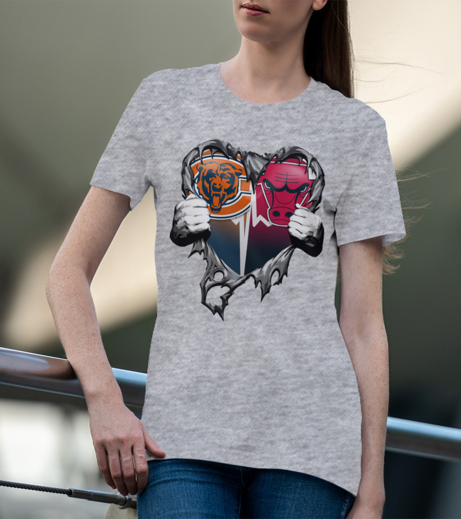 Chicago Bears And Bulls Heart Tear T-Shirt