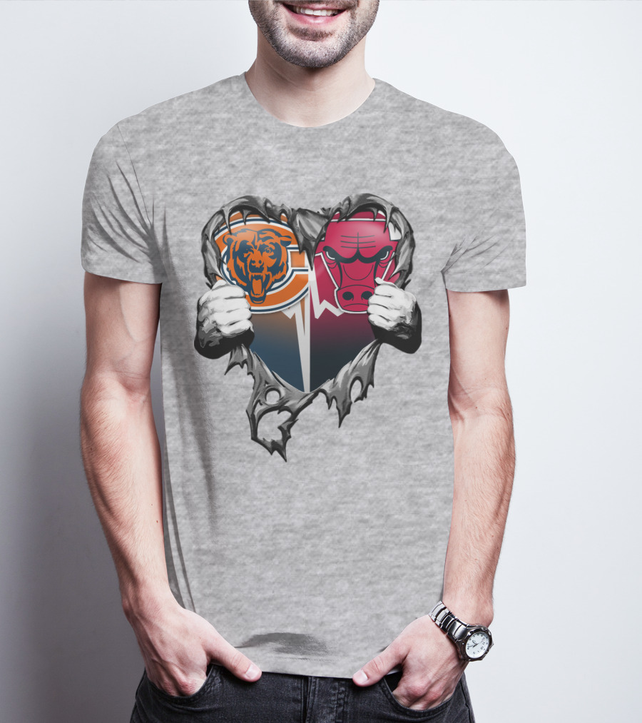 Chicago Bears And Bulls Heart Tear T-Shirt