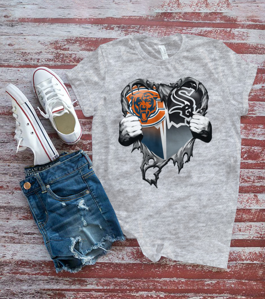 Chicago Bears And Chicago White Sox Heart Logo Xatt009 T-Shirt