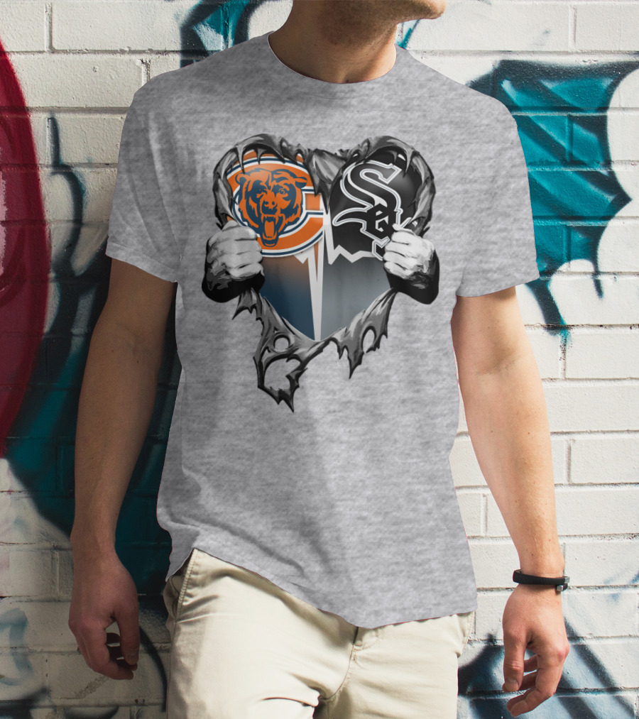 Chicago Bears And Chicago White Sox Heart Logo Xatt009 T-Shirt