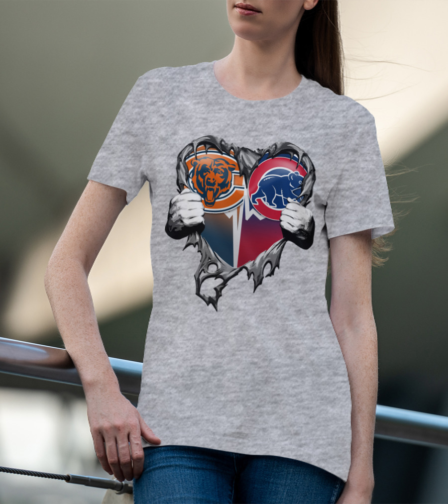 Xatt008 Chicago Bears And Cubs Heart T-Shirt