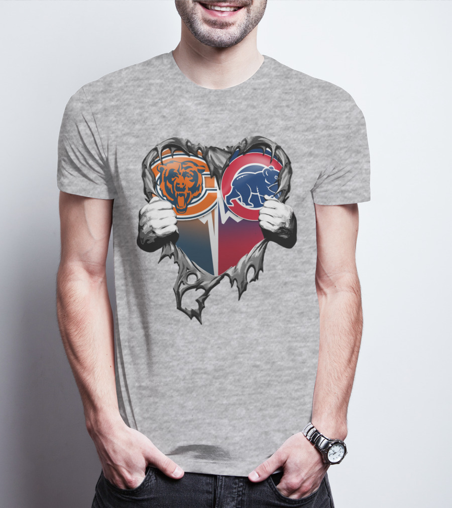 Xatt008 Chicago Bears And Cubs Heart T-Shirt